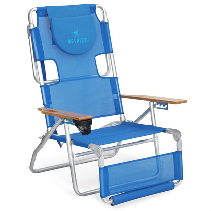 Ostrich Original 3N1 Lightweight Outdoor Beach Lounge Chair with Footrest, Blue