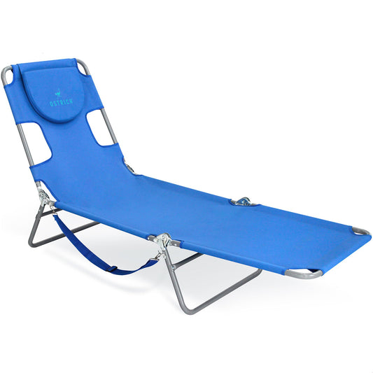 Ostrich Chaise Lounge, Facedown Beach Camping Pool Tanning Chair, Ocean Blue