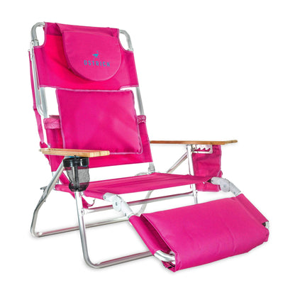 Ostrich Deluxe 3N1 Lightweight Outdoor Lawn Beach Lounge Chair w/Footrest, Pink