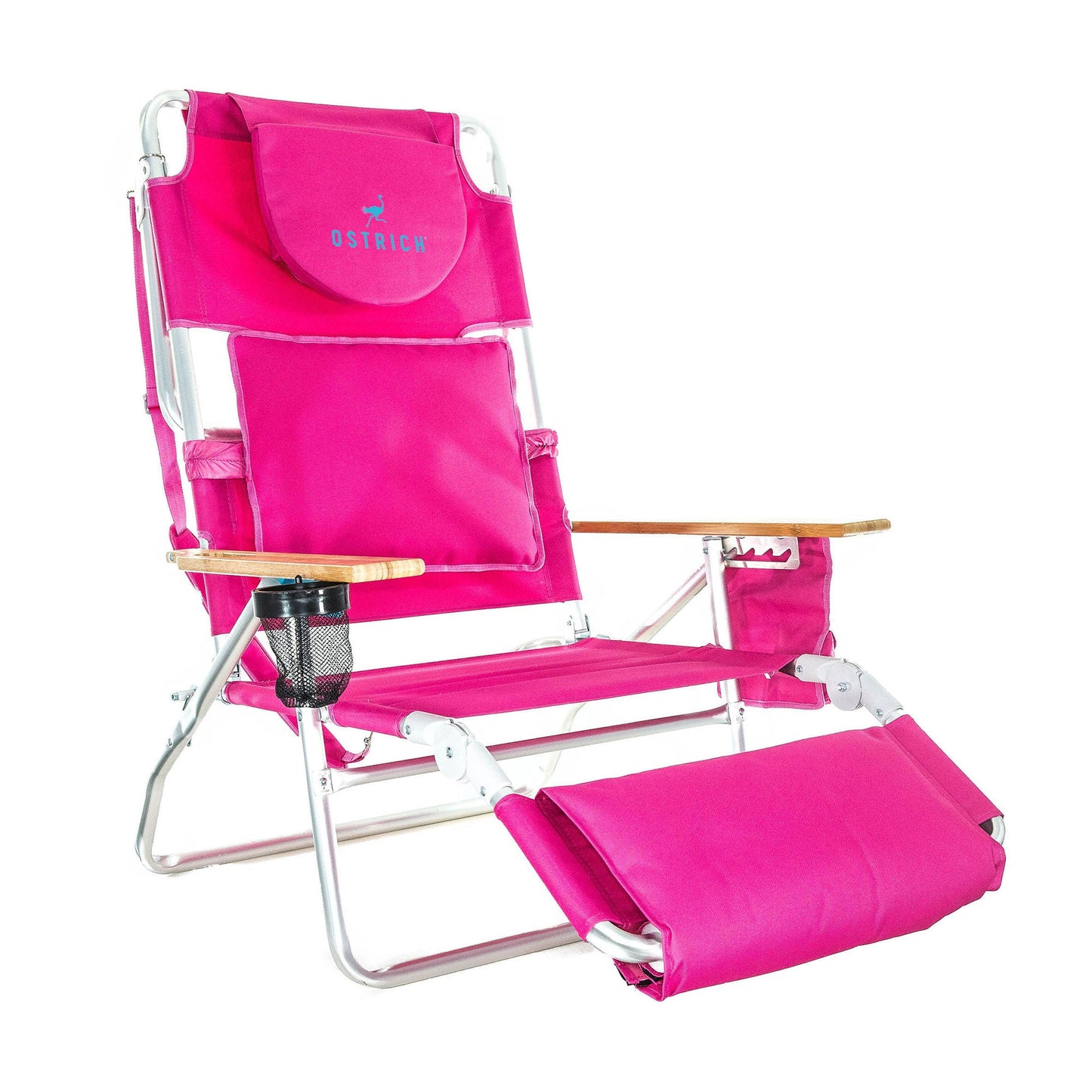 Ostrich Deluxe 3N1 Lightweight Outdoor Lawn Beach Lounge Chair w/Footrest, Pink