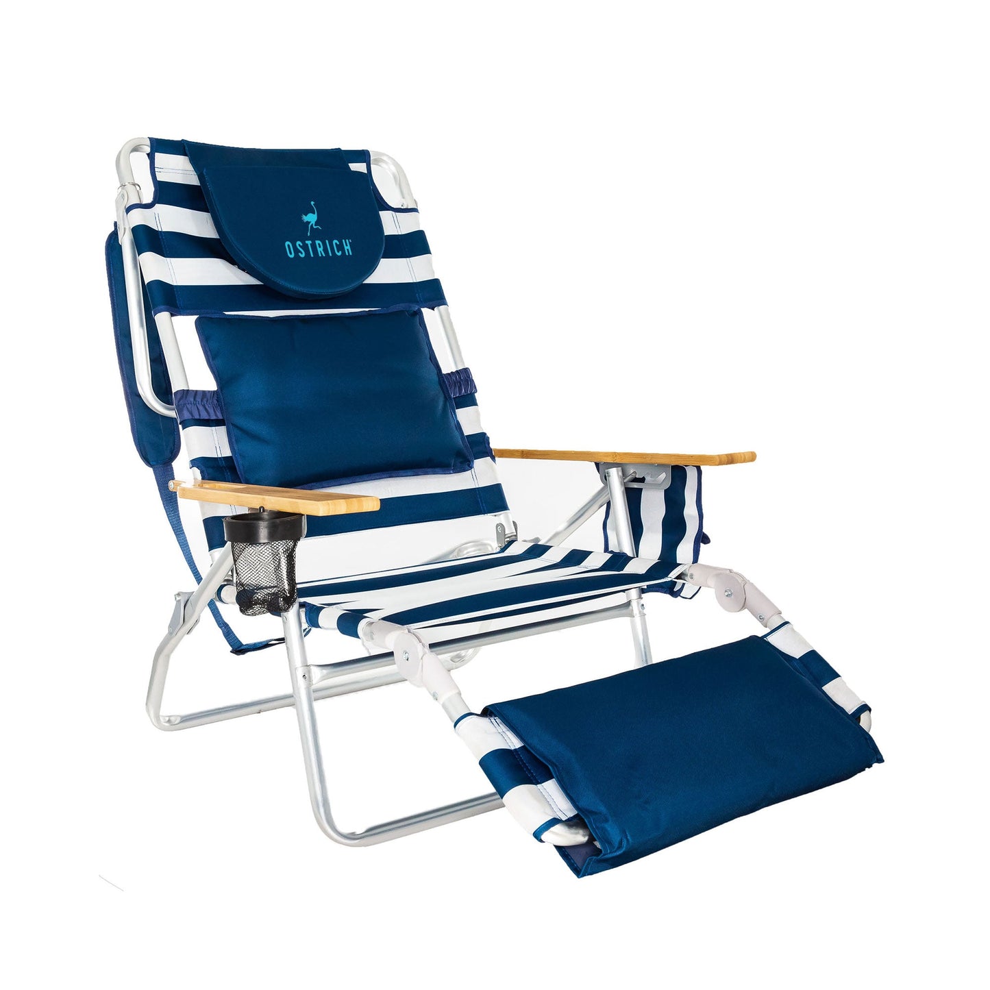 Ostrich Deluxe Padded 3-N-1 Outdoor Lounge Reclining Beach Chair, Blue (2 Pack)