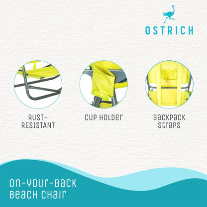 Ostrich On-Your-Back Outdoor Lounge 5 Position Reclining Beach Chair (2 Pack)