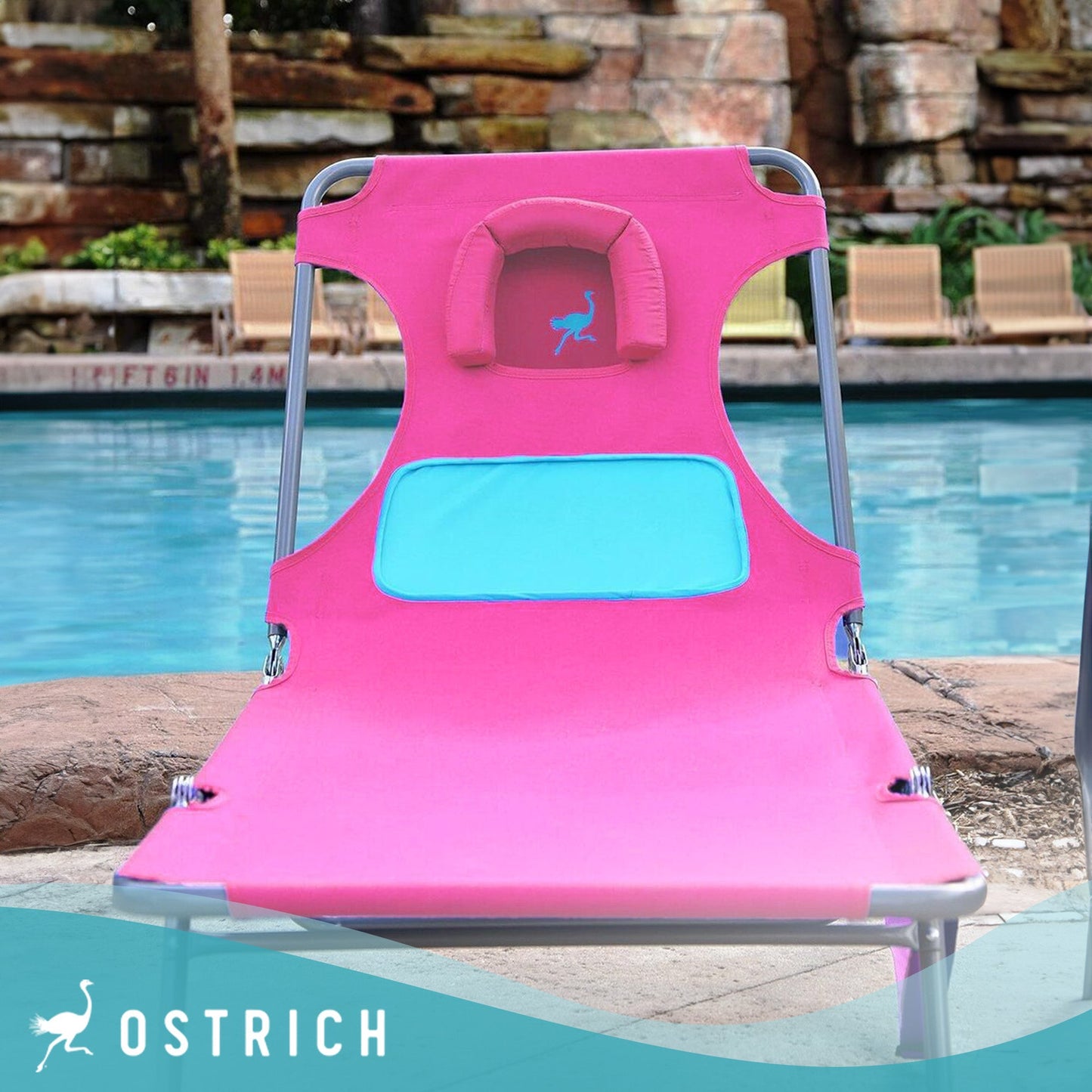 Ostrich Comfort Lounger Poolside Chair & Chaise Sunbathing Beach Chair, Pink