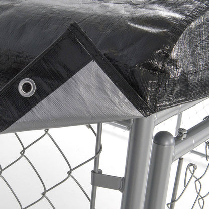Lucky Dog 10 x 10 Ft Outdoor Steel Chain Link Dog Kennel & Waterproof Roof Cover