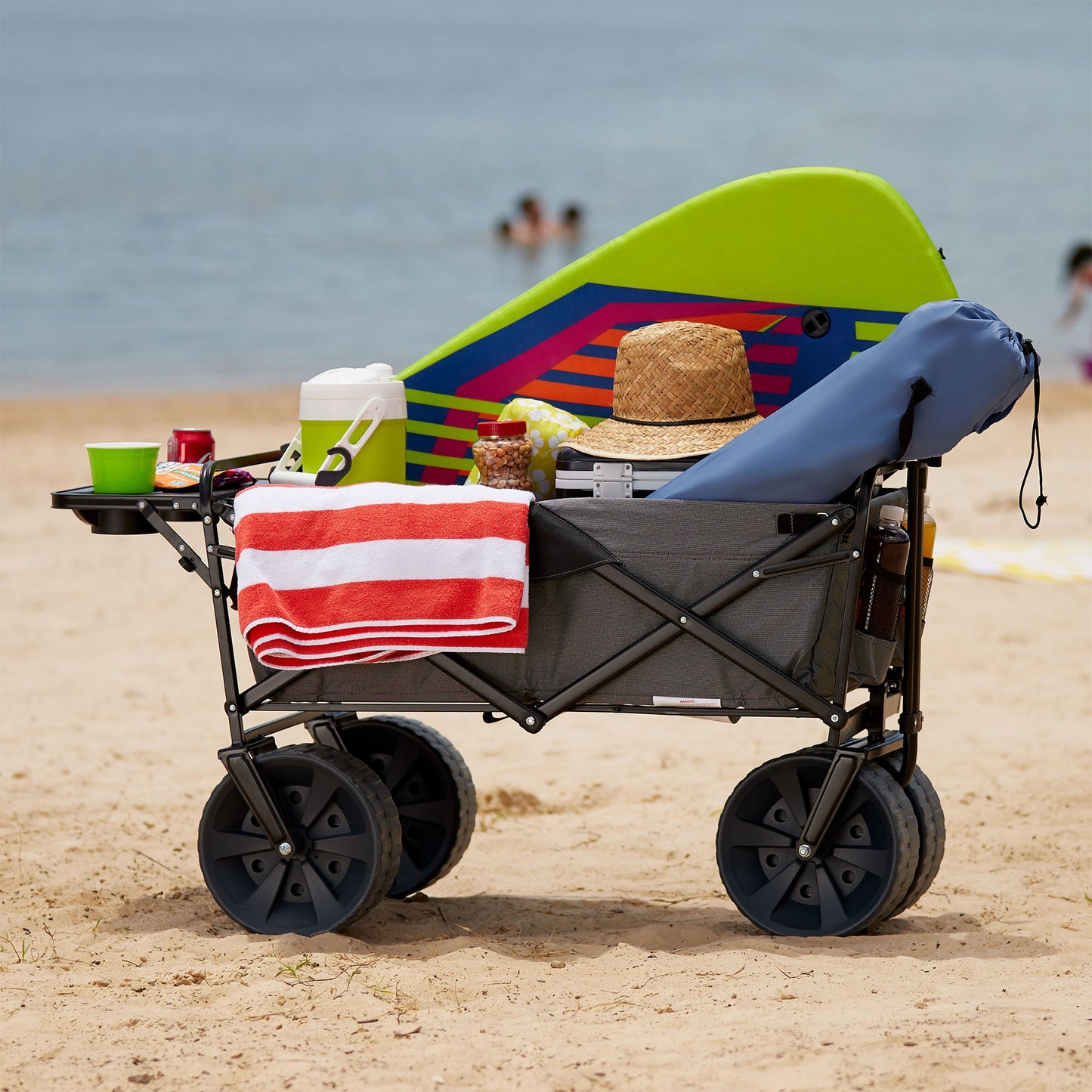Mac Sports Collapsible All Terrain Beach Utility Wagon Cart with Table, Grey