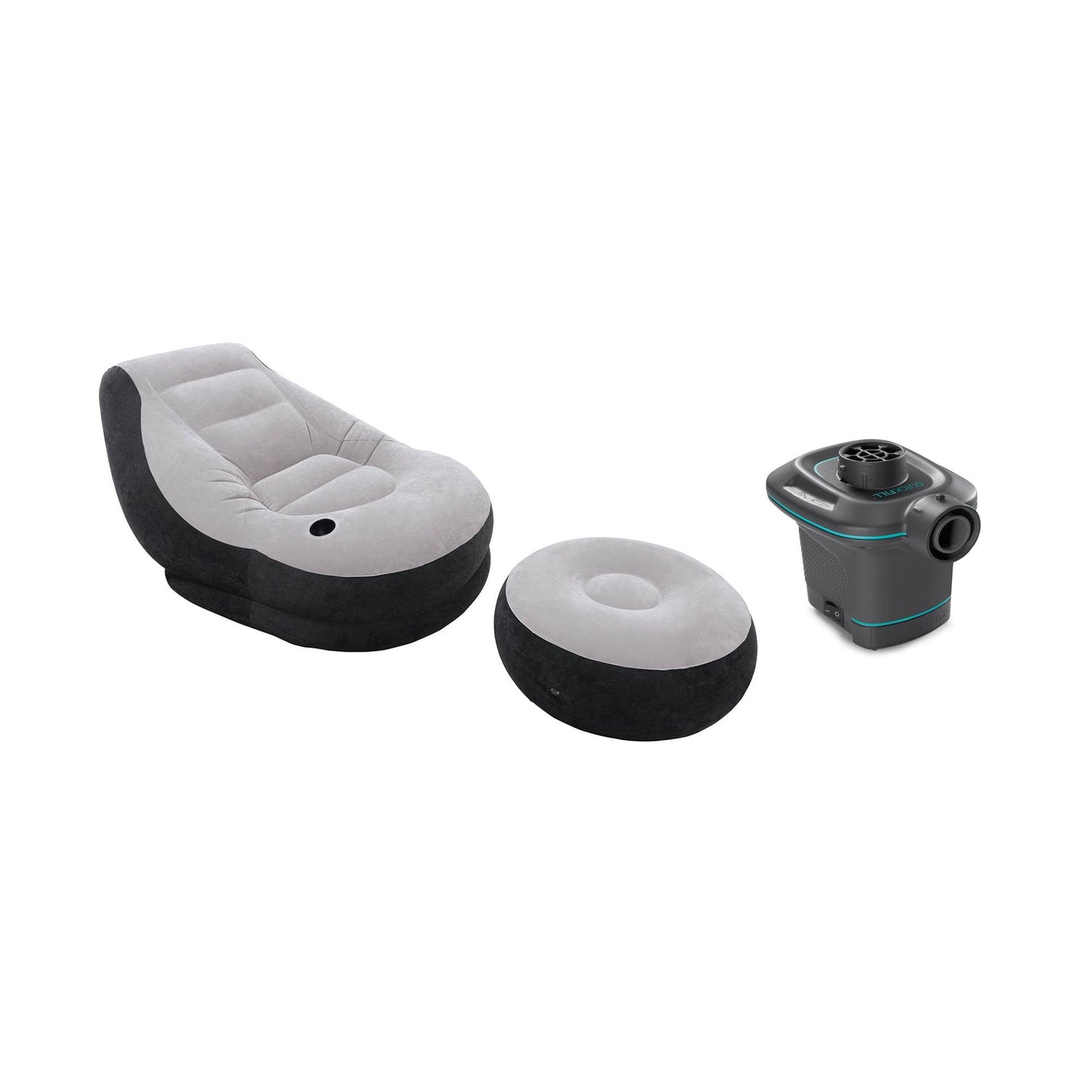 Intex 120V AC Electric Air Pump & Inflatable Ultra Lounge Chair And Ottoman Set