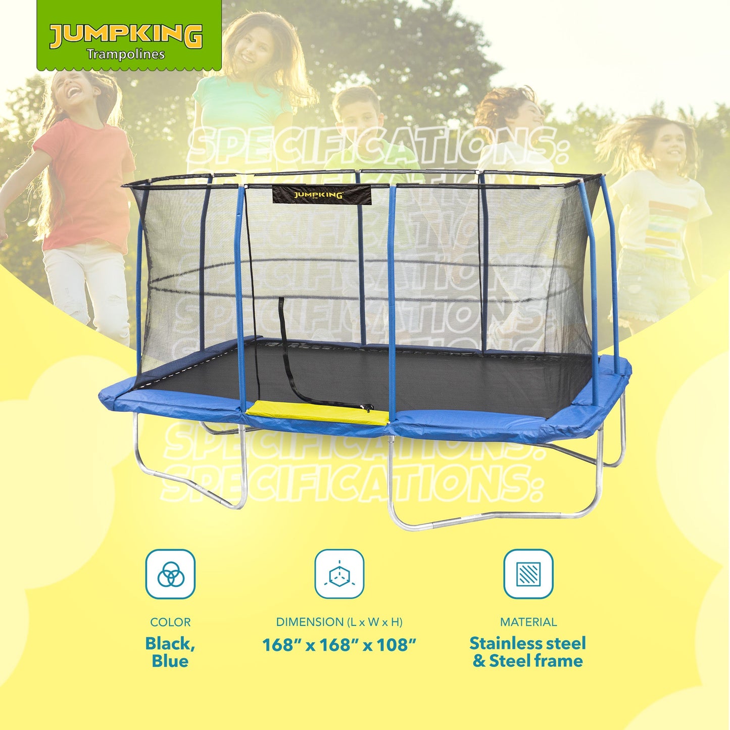 JumpKing JKRC1014C319 10 x 14 Foot Enclosed Rectangular Trampoline with G3 Pole