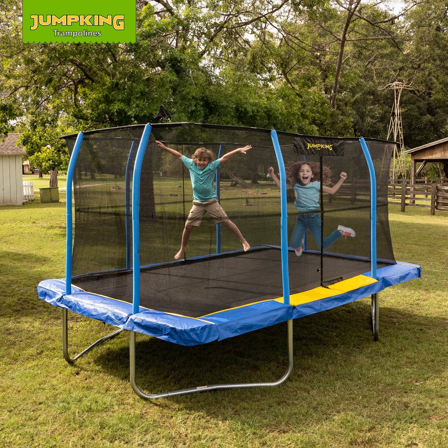 JumpKing JKRC1014C319 10 x 14 Foot Enclosed Rectangular Trampoline with G3 Pole