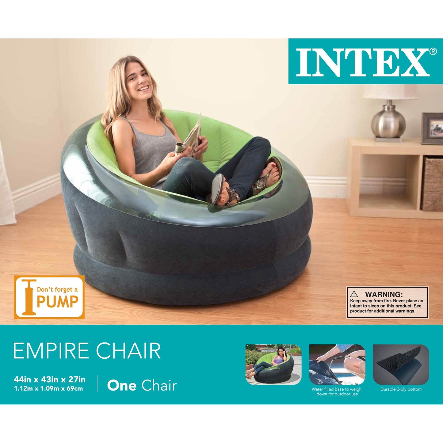 Intex Empire Inflatable Lounge Chair, Lime Green & Intex 120V Electric Air Pump