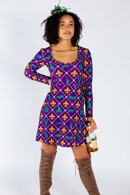 The Bourbon St. Special | Mardi Gras Printed Skater Dress