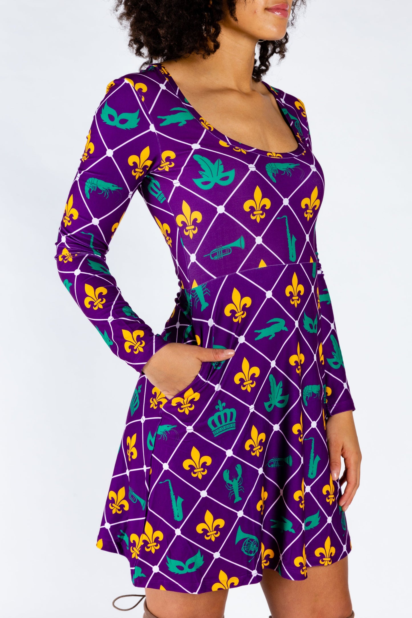 The Bourbon St. Special | Mardi Gras Printed Skater Dress