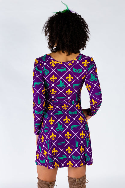 The Bourbon St. Special | Mardi Gras Printed Skater Dress