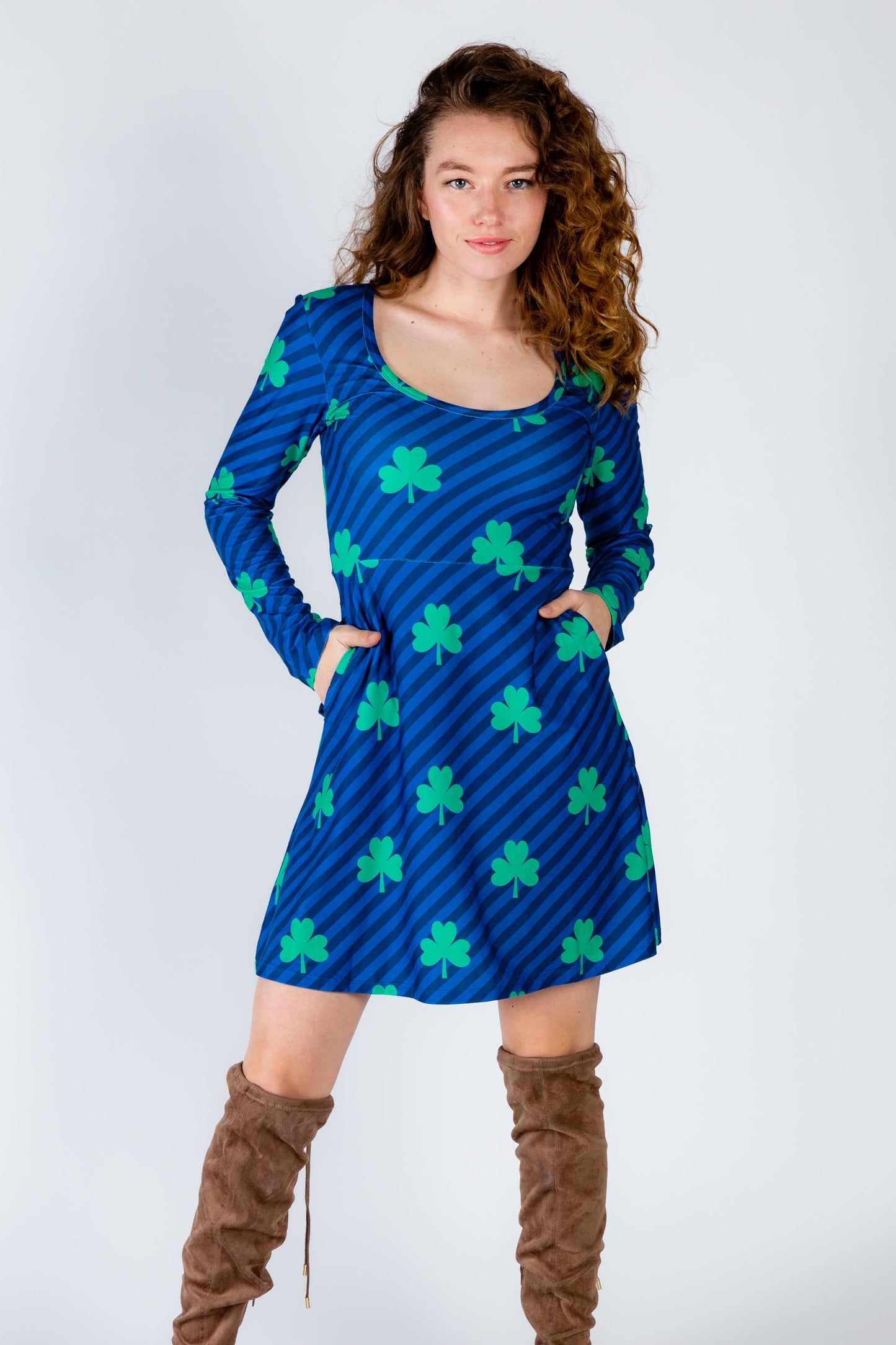 The Boondock | Navy Stripe Shamrock Skater Dress