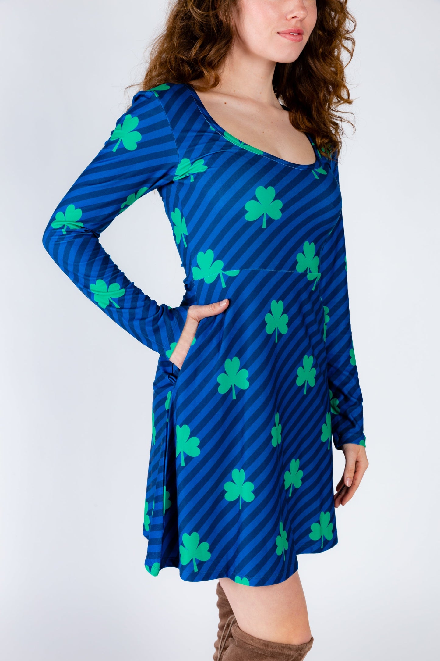 The Boondock | Navy Stripe Shamrock Skater Dress