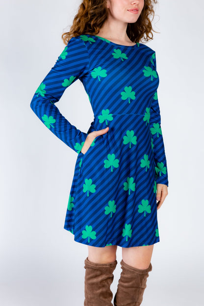 The Boondock | Navy Stripe Shamrock Skater Dress