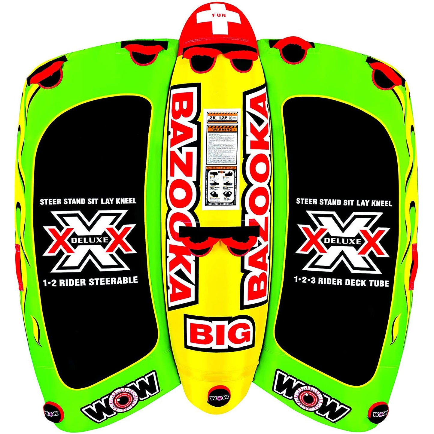 WOW Watersports 13-1010 Big Bazooka Steerable 1 to 4 Person Towable Tube, Green