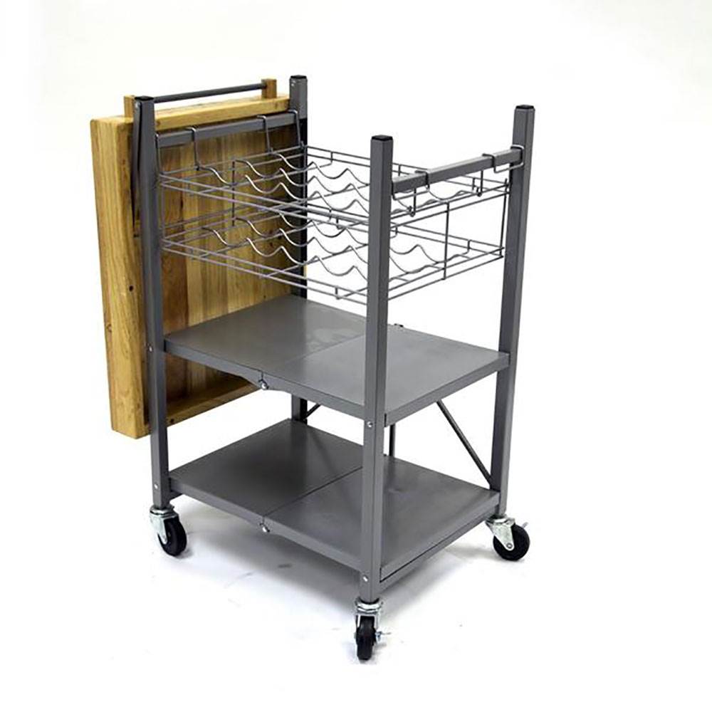 Origami 3 Shelf Kitchen Island Bar Cart with Double Wine Rack Bottle Holder