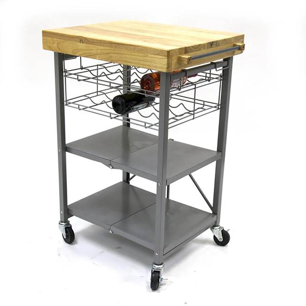 Origami 3 Shelf Kitchen Island Bar Cart with Double Wine Rack Bottle Holder