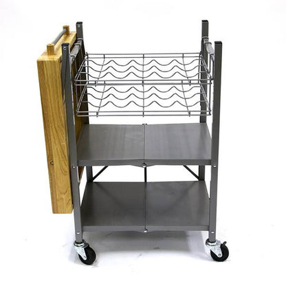 Origami 3 Shelf Kitchen Island Bar Cart with Double Wine Rack Bottle Holder