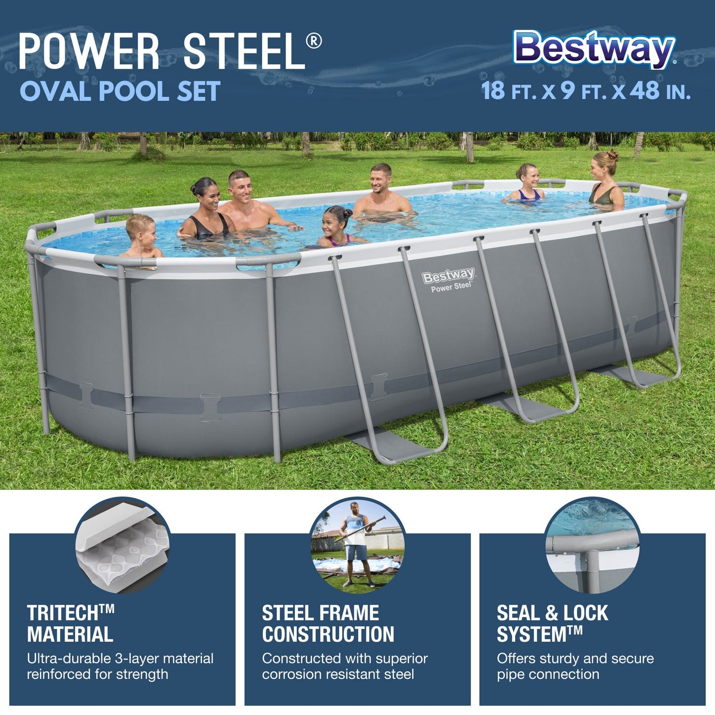 Bestway Steel Pro MAX 18' x 9' x 48" Oval Above Ground Outdoor Swimming Pool Set