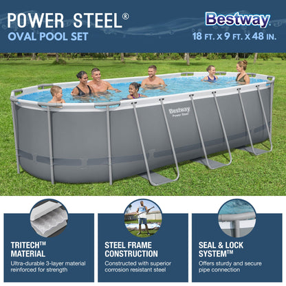 Bestway Steel Pro MAX 18' x 9' x 48" Oval Above Ground Outdoor Swimming Pool Set