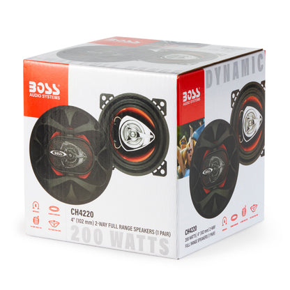 BOSS 4 Inch 200W 2 Way Car Audio Coaxial Speakers Stereo, Red PAIR (4 Pack)