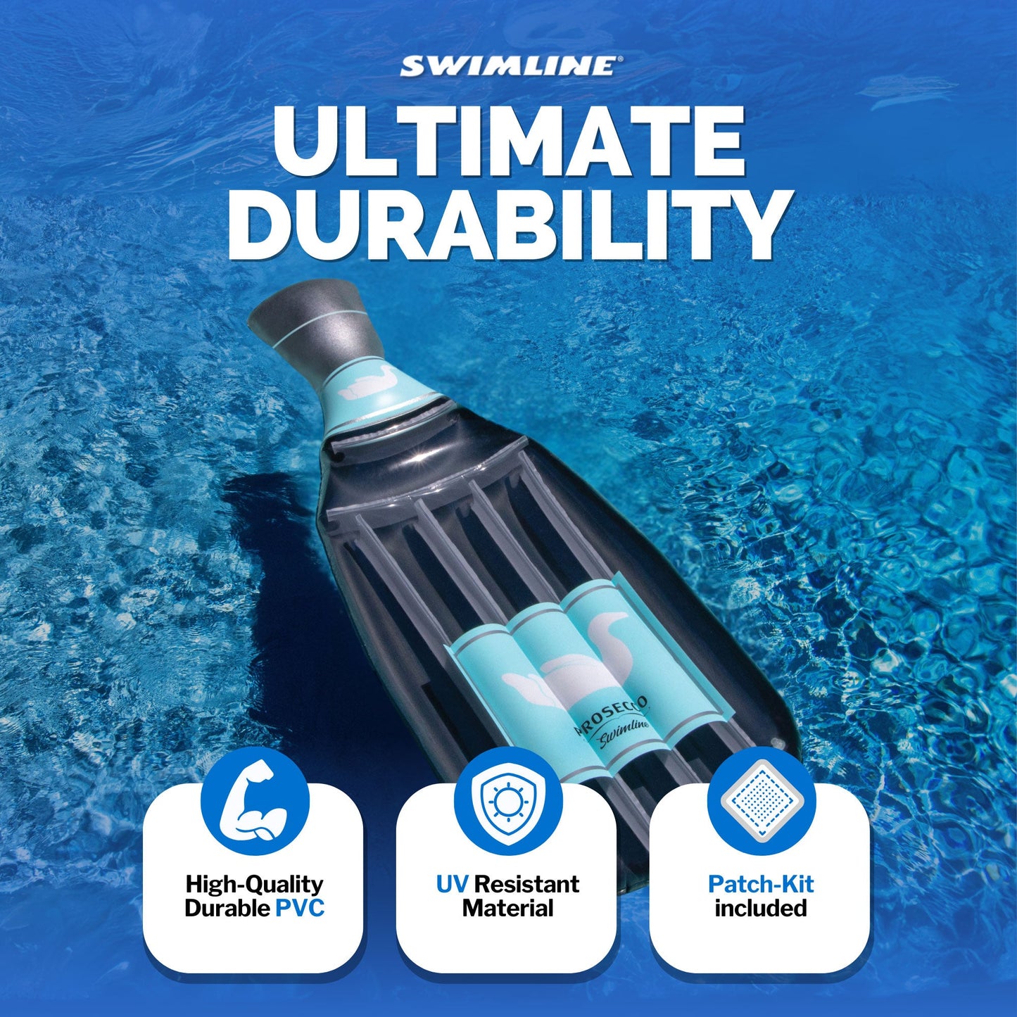 Swimline 90650 Inflatable 86" Prosecco Bottle Pool Float Water Raft Lounger