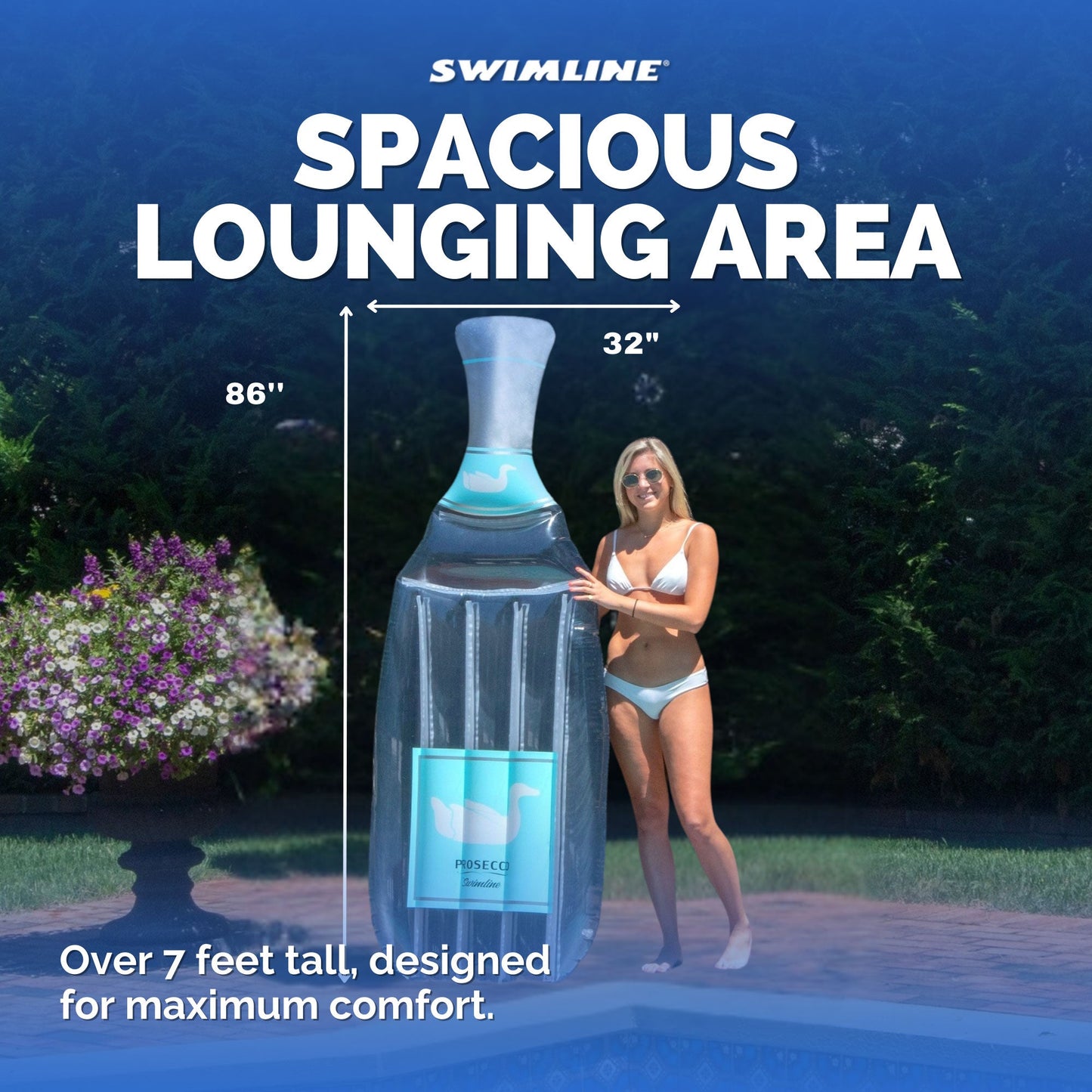 Swimline 90650 Inflatable 86" Prosecco Bottle Pool Float Water Raft Lounger