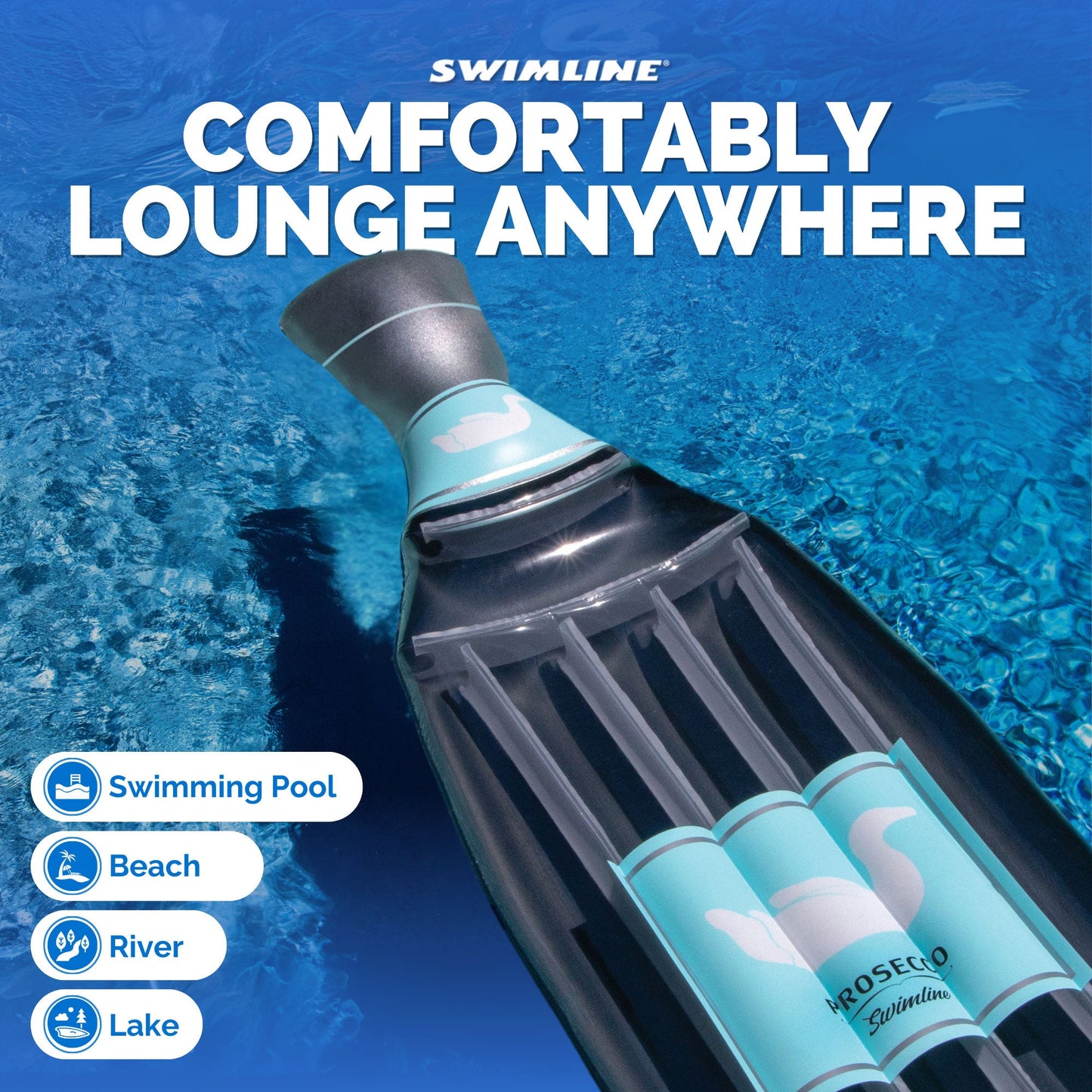 Swimline 90650 Inflatable 86" Prosecco Bottle Pool Float Water Raft Lounger