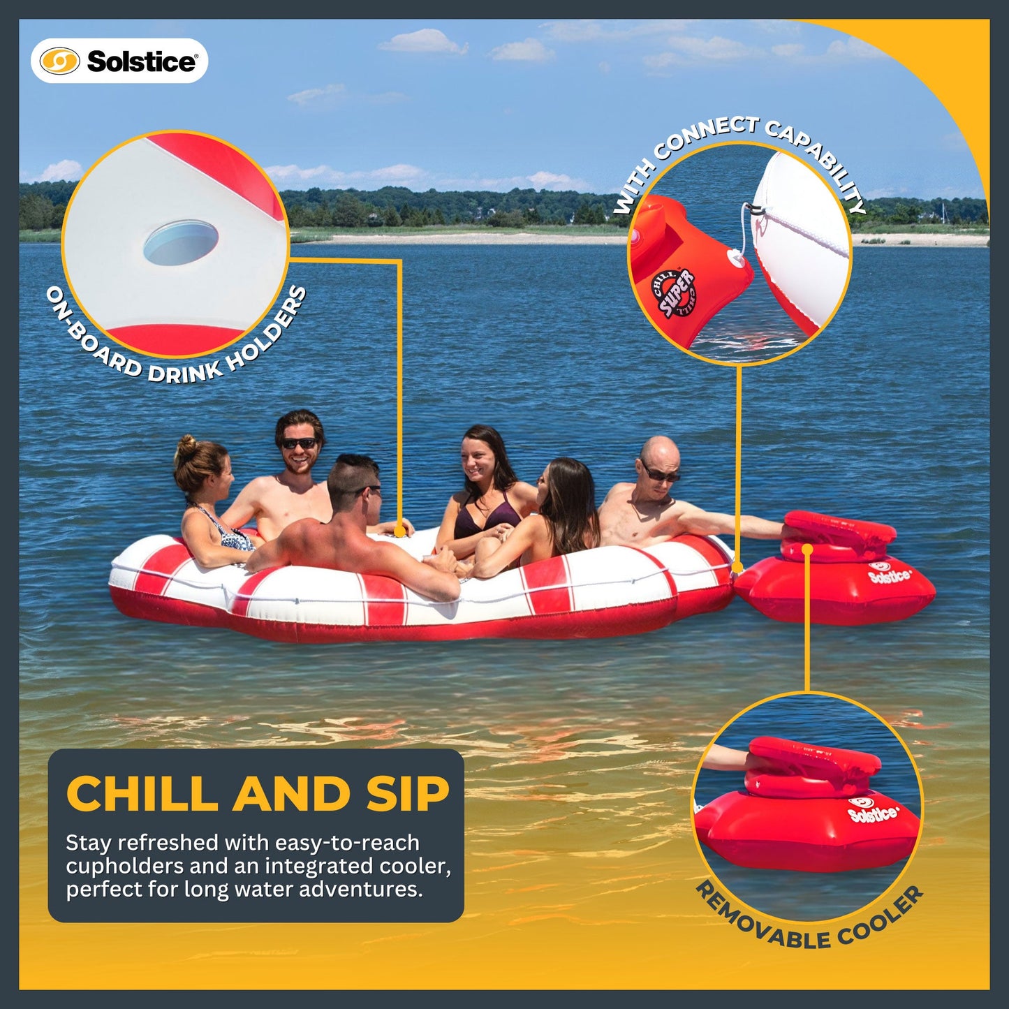 Swimline Solstice Inflatable SuperChill Island 6 Person Water Raft Float Lounger