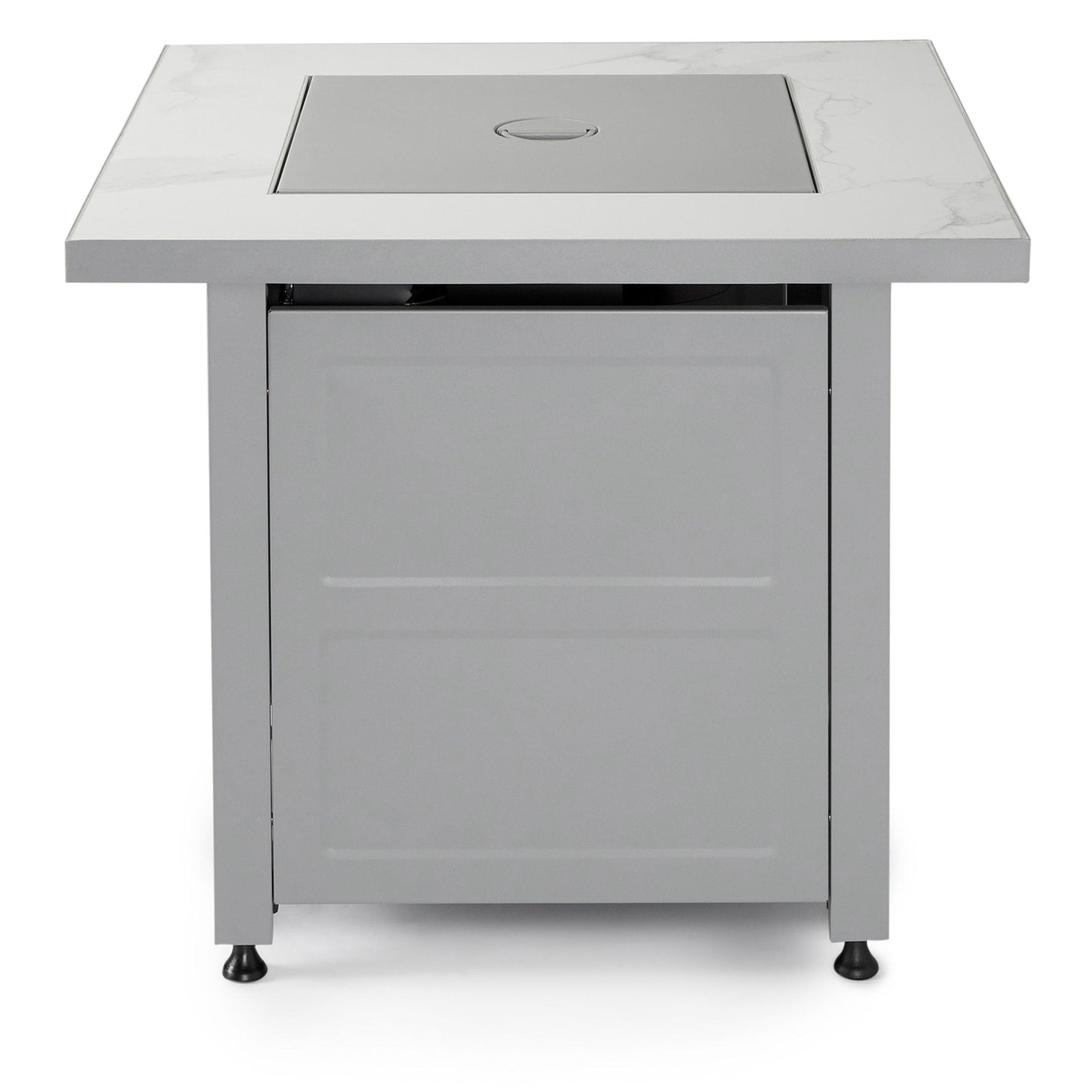 Endless Summer Outdoor Fire Pit Table with Faux Marble Finish, Black Glass