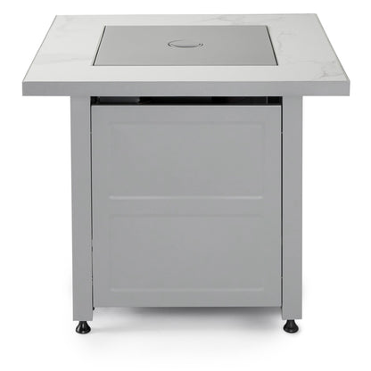 Endless Summer Outdoor Fire Pit Table with Faux Marble Finish, Black Glass