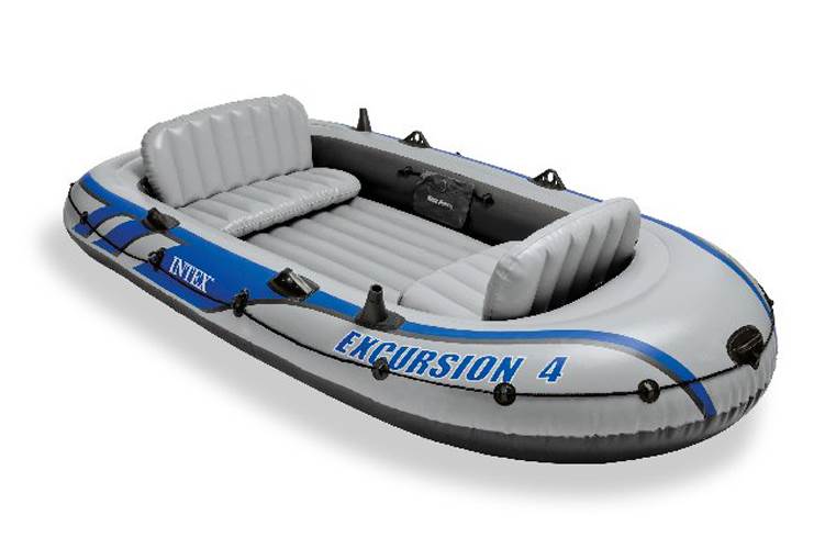 Intex Excursion 4 Inflatable Raft Set w/ 2 Transom Mount 8 Speed Trolling Motors