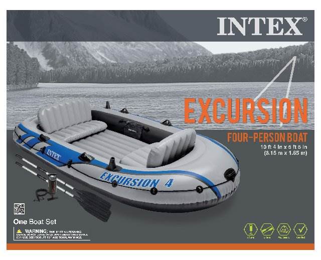 Intex Excursion 4 Inflatable Raft Set w/ 2 Transom Mount 8 Speed Trolling Motors