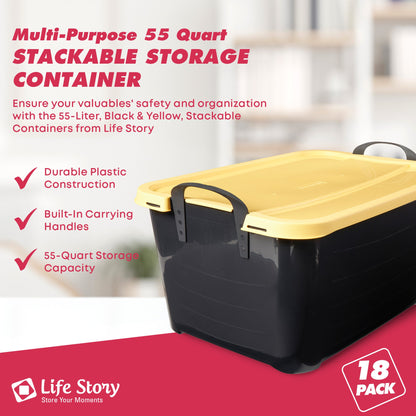 Life Story 55 Quart Stackable Storage Bin, Heavy Duty Lidded Container, 18 Pack