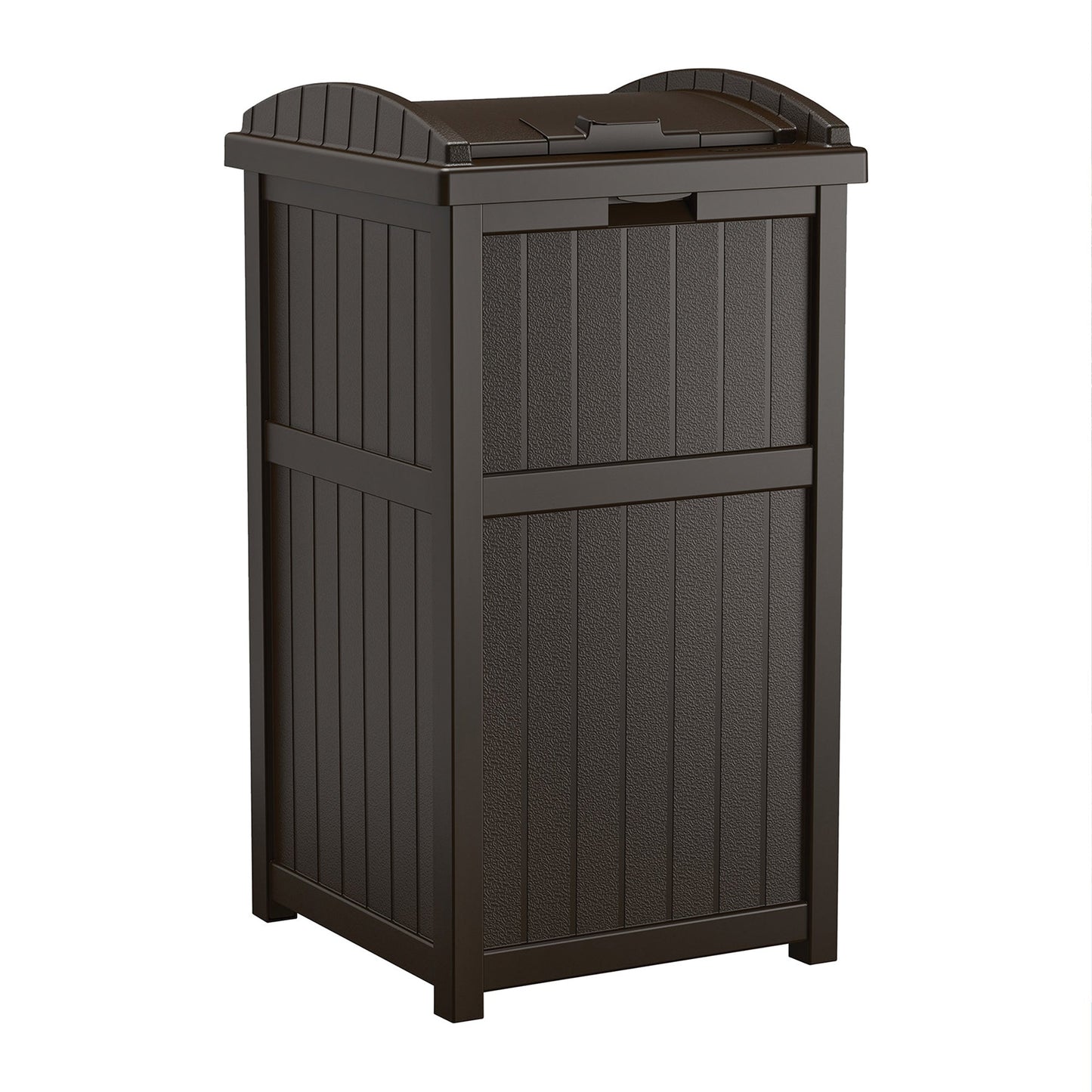 Suncast 33 Gal Hideaway Outdoor Backyard Garbage Can with Secure Lid, Java Brown
