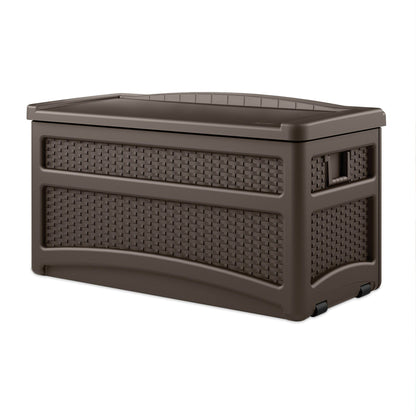 Suncast DBW7500 73 Gallon Outdoor Patio Storage Chest with Handles & Seat, Java