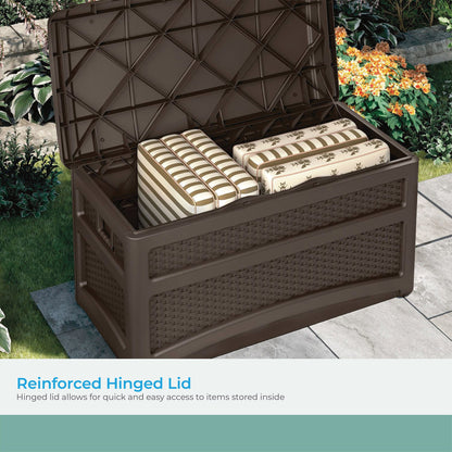 Suncast DBW7500 73 Gallon Outdoor Patio Storage Chest with Handles & Seat, Java