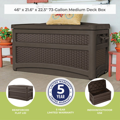 Suncast DBW7500 73 Gallon Outdoor Patio Storage Chest with Handles & Seat, Java