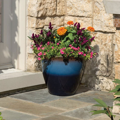 Suncast 1606NP36 Seneca 16" Ombre Decorative Durable Resin Planter Blue & Brown