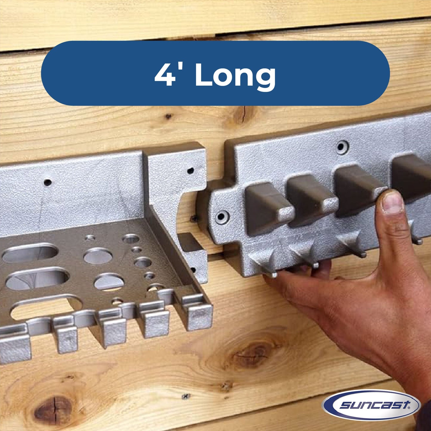 Suncast 4 Foot Wall Mount Garden Long Handled Tool Hanger Organizer, Platinum