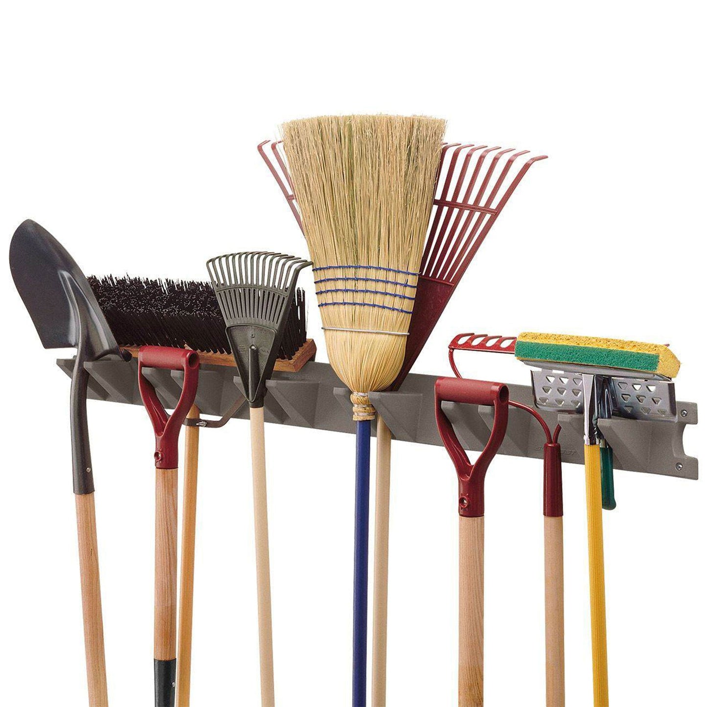 Suncast 4 Foot Wall Mount Garden Long Handled Tool Hanger Organizer, Platinum
