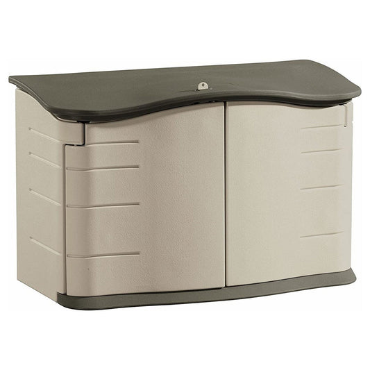 Rubbermaid Plastic Double Walled Horizontal Outdoor Storage Shed, Sand/Brown