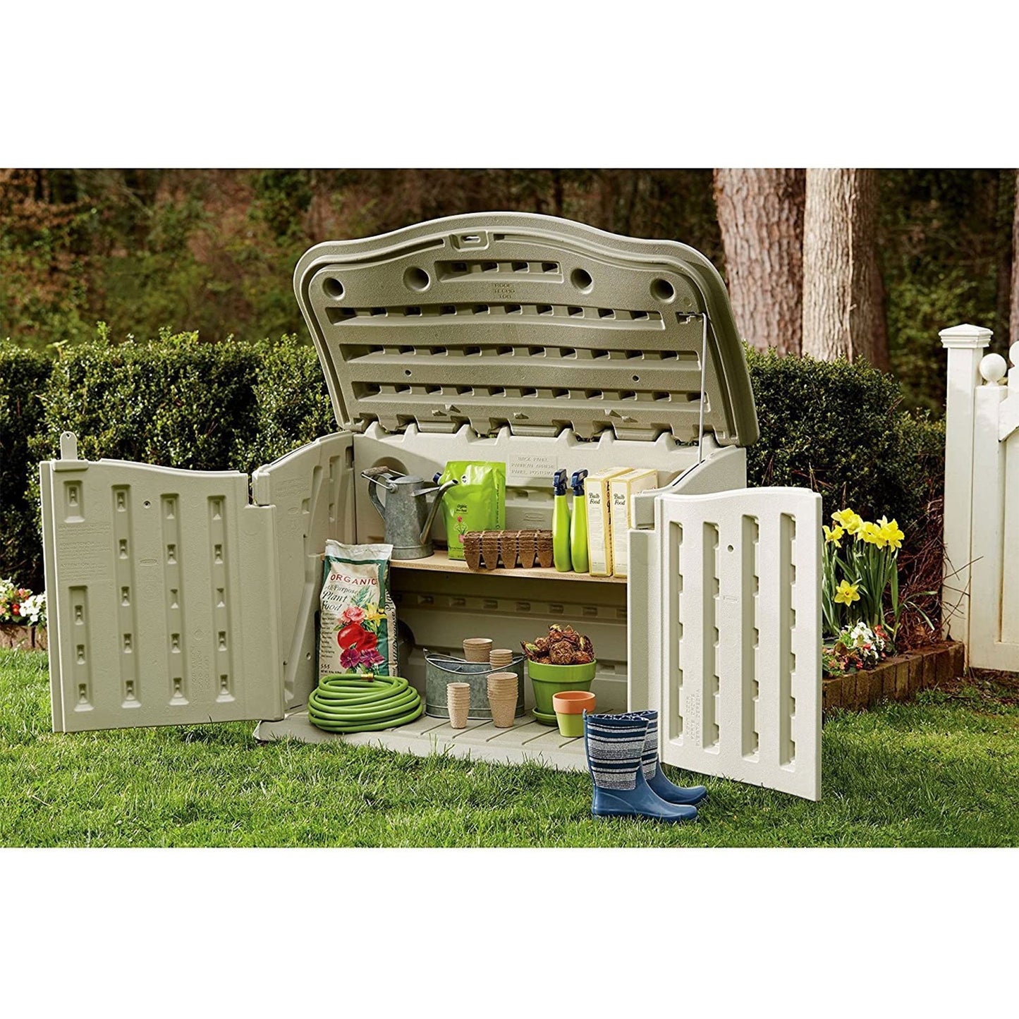 Rubbermaid Plastic Double Walled Horizontal Outdoor Storage Shed, Sand/Brown
