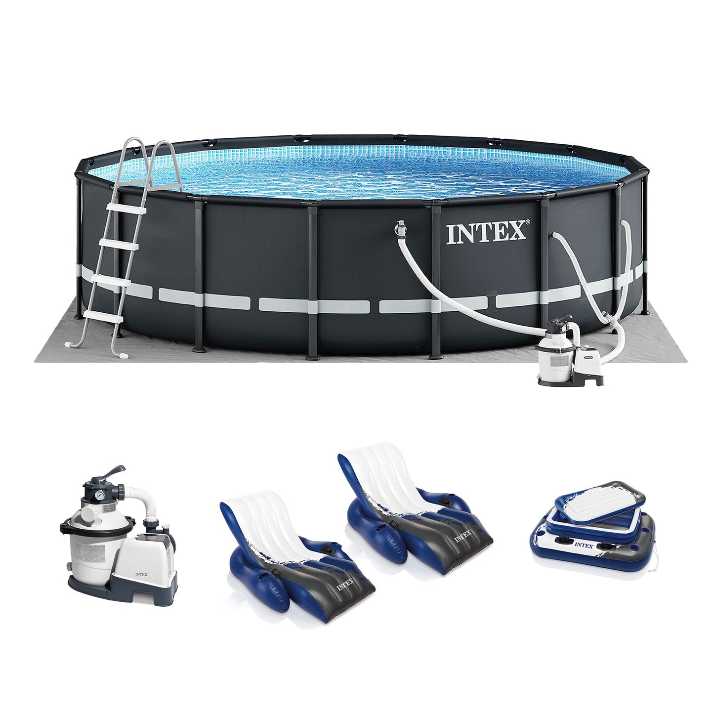 Intex 16ft x 48in Ultra XTR Round Frame Pool, Pump, Cooler, & Floats (2 Pack)