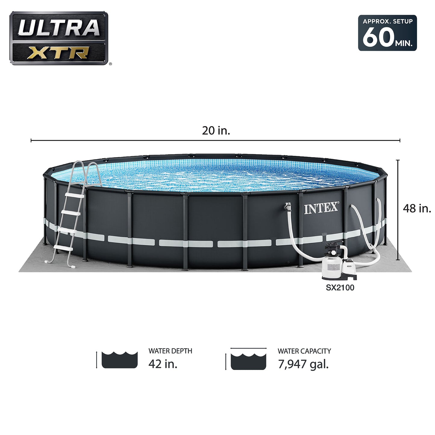 Intex 20ft x 48in Ultra XTR Round Pool, Pump, Ladder, Lounger (2 Pack), & Cooler