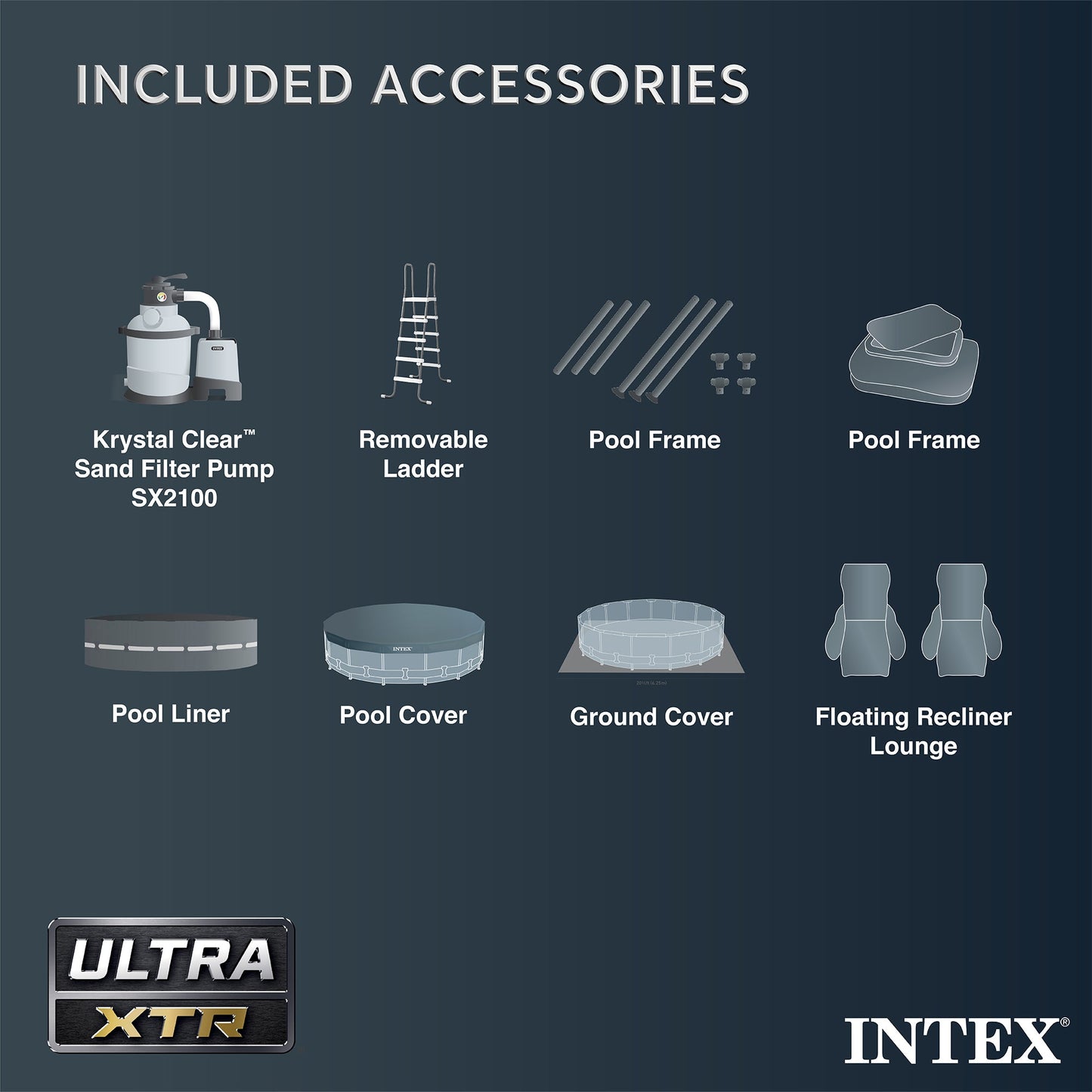Intex 20ft x 48in Ultra XTR Round Pool, Pump, Ladder, Lounger (2 Pack), & Cooler