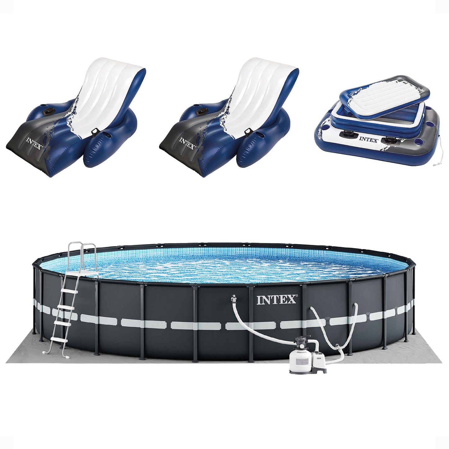 Intex 24' x 52" Ultra XTR Frame Pool, 2 Floating Loungers and Mega Chill Cooler