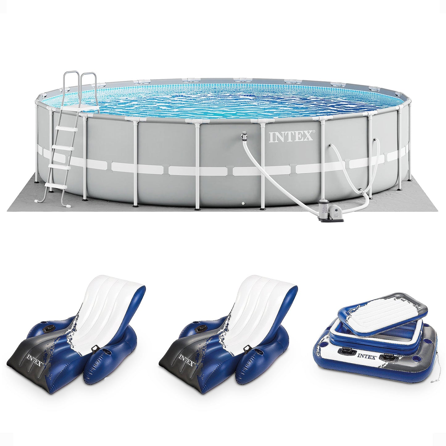 Intex Prism Frame 20ft x 52in Above Ground Pool, Lounger Float (2 Pack) & Cooler