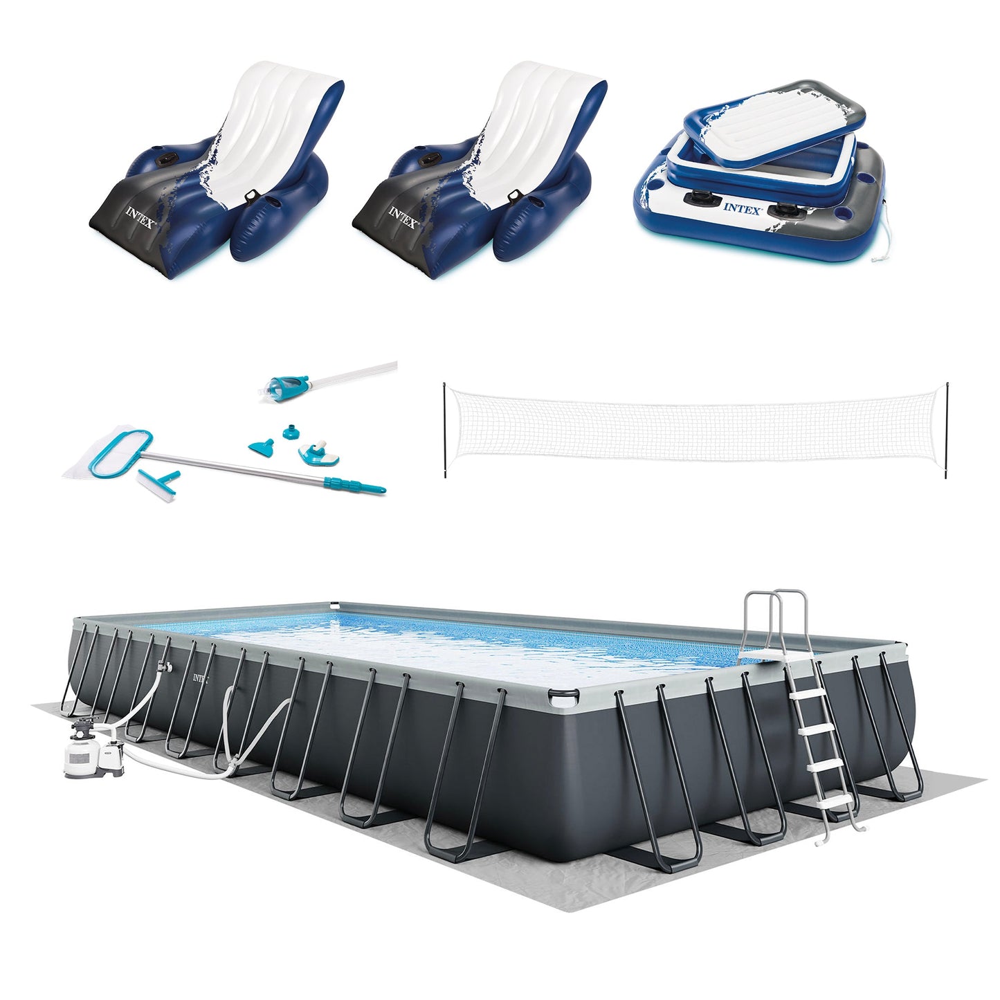 Intex 32' x 16' x 52" Ultra XTR Rectangular Pool w/ 2 Floating Chairs & Cooler